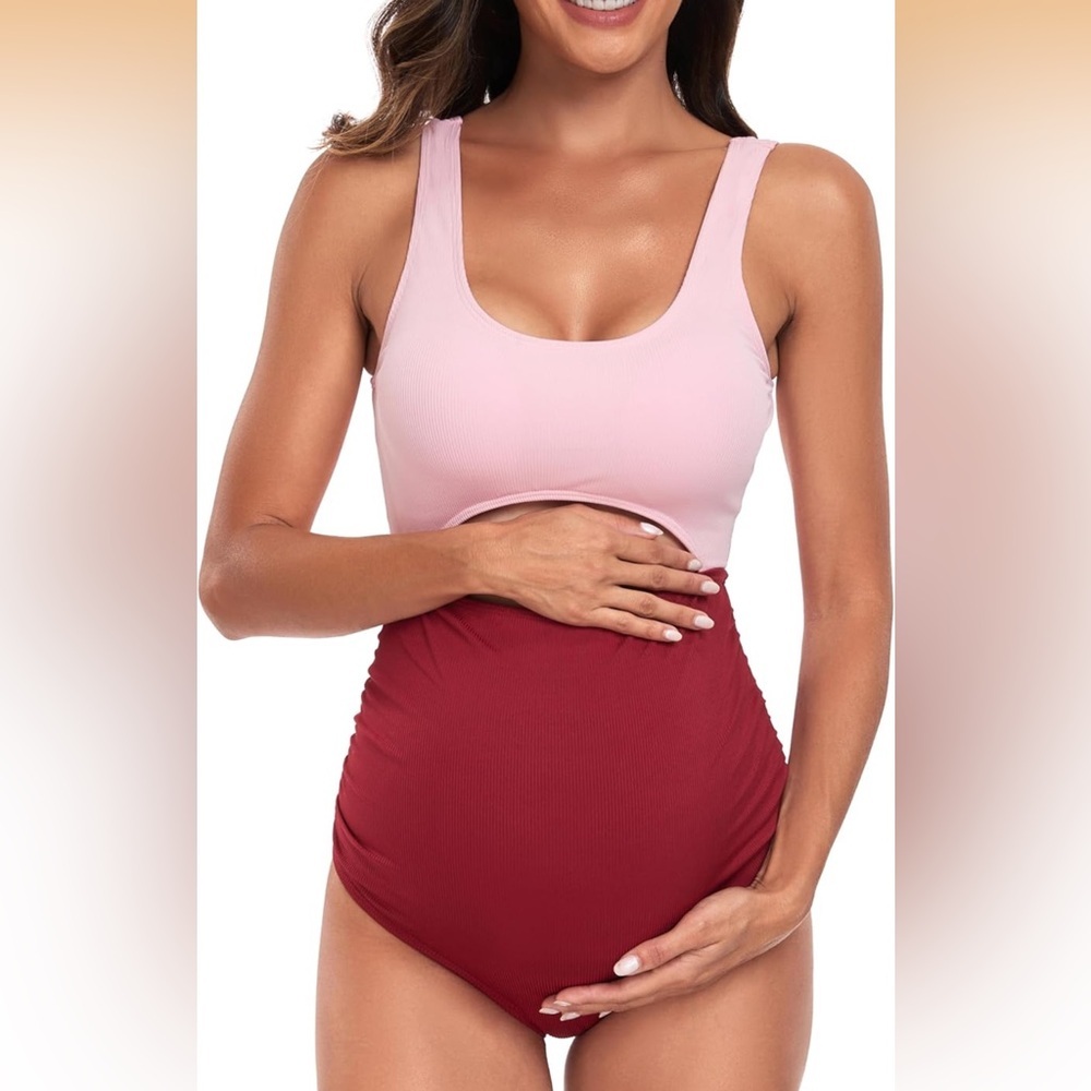 EastElegant Maternity Cutout OnePiece Swimwear pink +red Pregnancy XL/275 - Picture 1 of 3